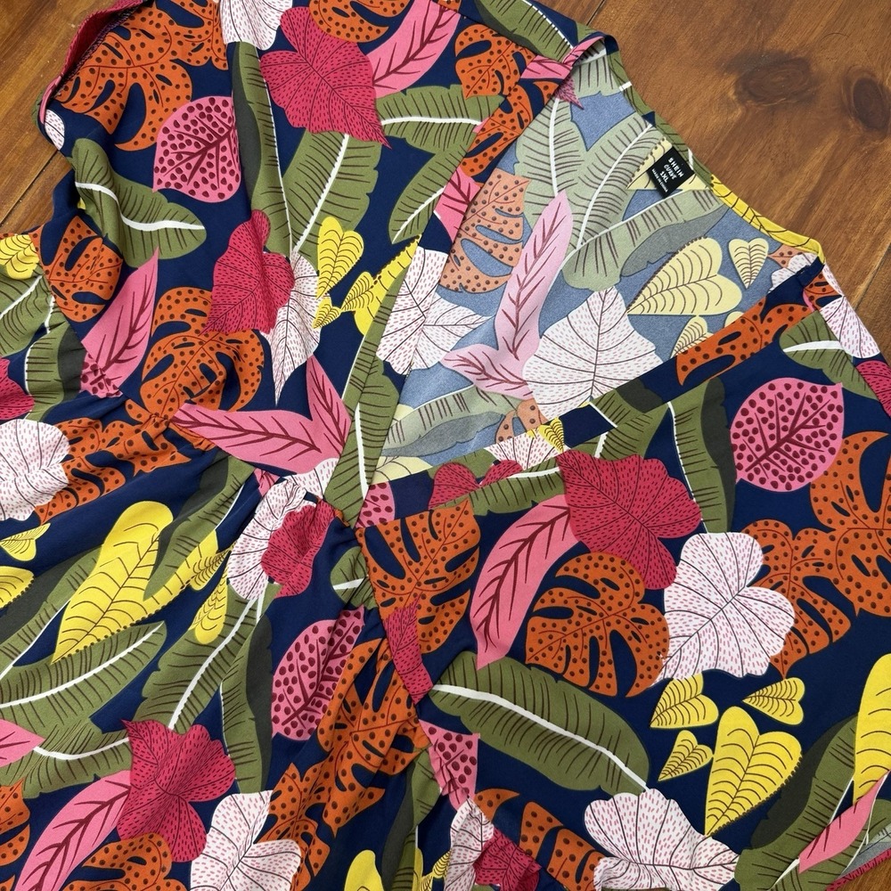 SHEIN Curve Plus 1XL Tropical Floral A-Line Dress Multicolor Ruffle Lightweight - Picture 2 of 8